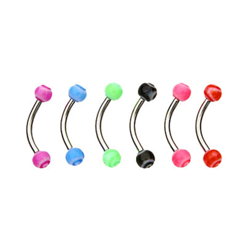 MsPiercing Curved Barbell With Acrylic Swirl Balls, 16 Ga,Red