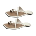 thumbnail image 4 of Sandalias planas con correa cruzada y anillo para el dedo del pie, cabeza cuadrada, zapatos elegantes de verano para mujer, para ir de compras, diario, Beige 38, 4 of 12
