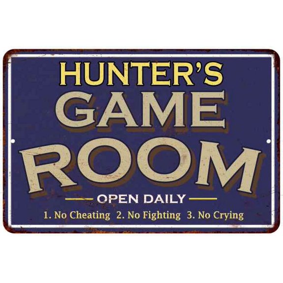 HUNTER'S Blue Game Room Gift Sign Metal Wall Decor 12x18 112180002221