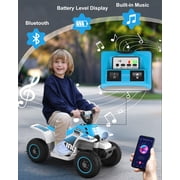 TOKTOO 6V 7Ah Powered Ride on ATV Toys, Electric Kids Car, 4 Wheeler Ride on Car w/ Music Player, Toddler Car for Boys Girls Aged 1-3 Years, Blue White