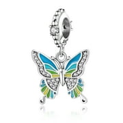 AMUEFER 925 Sterling Silver Color Butterfly Dangle Charm For Bracelet & Necklace