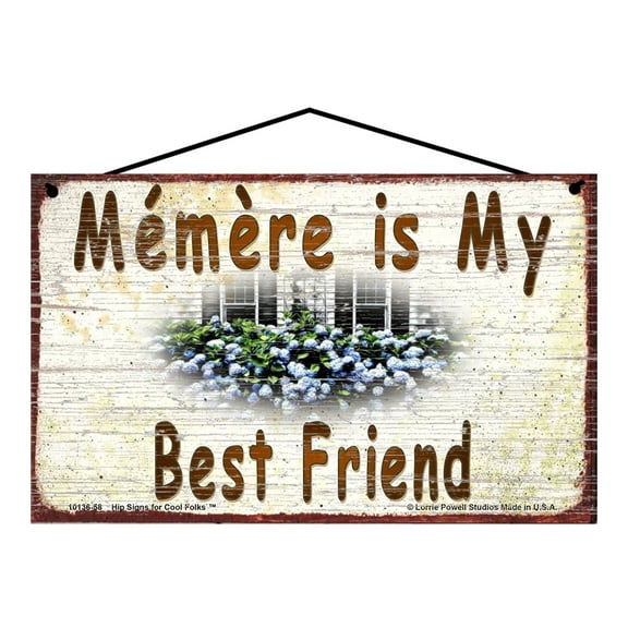 5x8 Memere Is My Best Friend Sign - Vintage Style Hydrangea Floral Grandmother Home Decor, Family Gift Grandma Grandchildren Wall Art