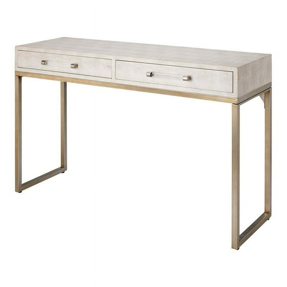Eden Home Faux Shagreen and Metal Console Table in Ivory/Brass