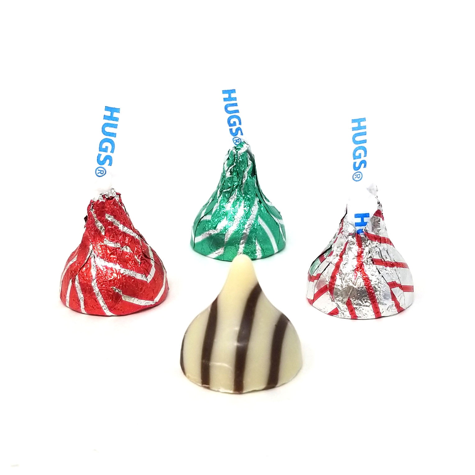 Hershey's Kisses Holiday Hugs White Crème Candy, Red Silver Green Foils, Bulk, 2Lbs