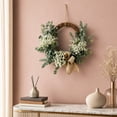 thumbnail image 7 of chaungfeng 17.72" Artificial Flower Wreath for Front Door, Hand-Woven Hanging Wreath with White Flower Bow and Green Foliage, Home Decor, Suit for Entryway, Living Room, Fireplace, Door, 7 of 7