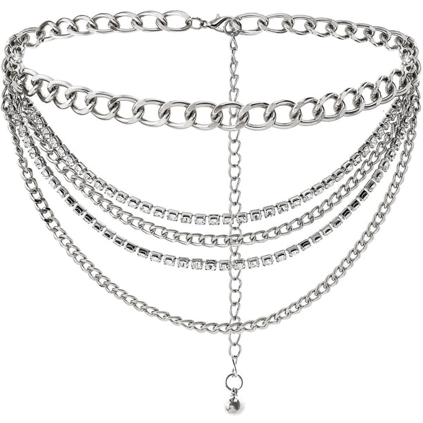 Cinturón de cadena multicapa Cinturones de cadena de metal con diamantes de imitación para mujer Cadena de cintura dorada punk para ti y tus amigas