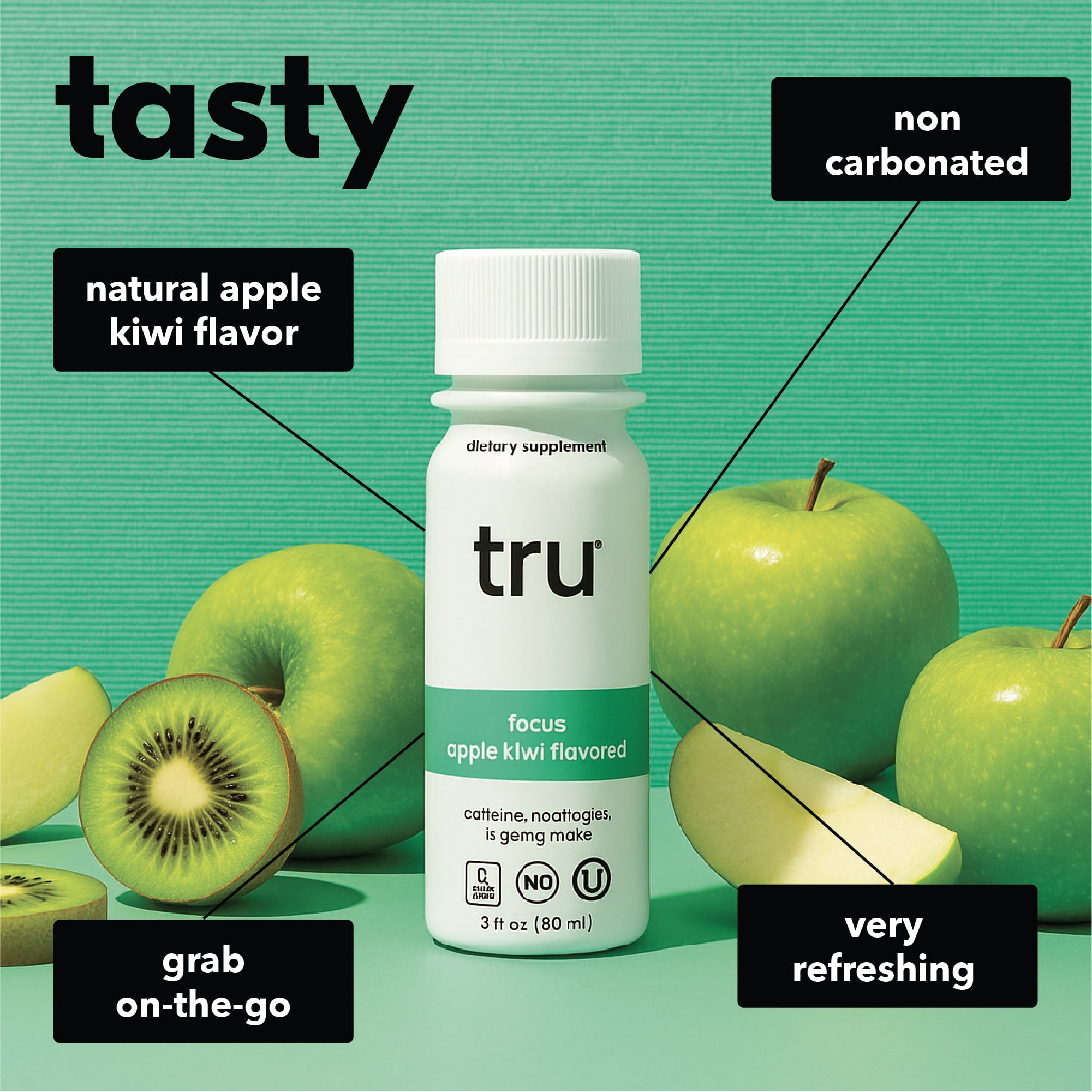 Tru Focus Wellness Shot Apple Kiwi Flavored Energy Drink 12 Pack 2 oz