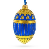1885 Blue Enamel Ribbed Royal Egg Glass Ornament 4 Inches