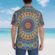 thumbnail image 4 of Balery Round Mandala Camisas hawaianas de manga corta para hombre, camisas playeras de corte holgado, camisas de vacaciones con botones,Medium, 4 of 7
