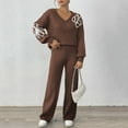 thumbnail image 6 of Enjoytime Outfits for Women Printed V-Neck Long Sleeve Knitting Pullover Tops Wide Leg Pants Matching Sets Trendy Casual Travel Women Clothing, 6 of 7