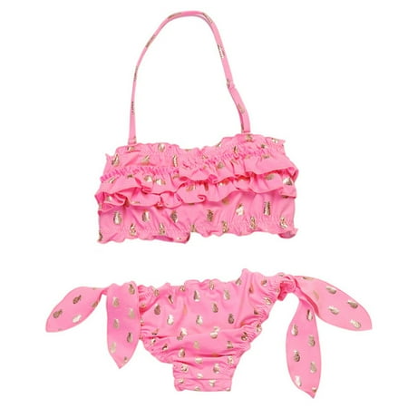 

Swimsuit Print Kid Sets Ruched Pineapple Girls Swimwear Bikini Solid Wave Girls Swimwear