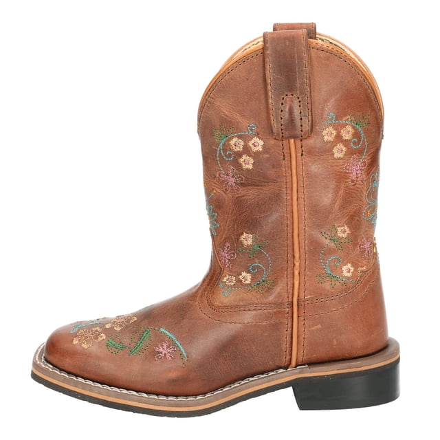 Bota Cowboy Smoky Floralie para niños, piel para niños, color marrón