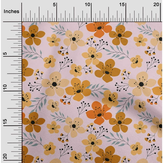 oneOone Cotton Poplin Twill Baby Pink Fabric Leaves & Flower Floral Dress Material Fabric Print Fabric By The Yard 56 Inch Wide