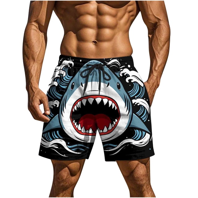 Pantalones de Baño de Cintura Elástica de los Hombres con Impresión Divertida, Cortos de Playa de Cinco Puntos de Bolsillo Doble para las Vacaciones de Verano