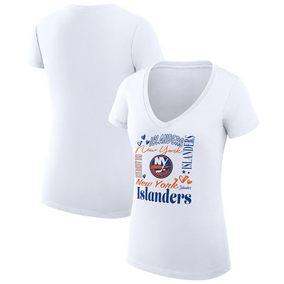 Women's G-III 4Her by Carl Banks White New York Islanders Super-Slim Fit Lightweight Collage Team Graphic T-Shirt