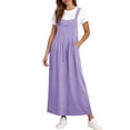 thumbnail image 2 of LNWUY Linen Overall Dress for Women Summer A Line Loose Maxi Beach Dresses Adjustable Strap Solid Color Dress with Pockets Purple XL, 2 of 8
