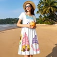 thumbnail image 4 of Fotbe Watercolor Gnome Garden Vestido Largo de Moda para Mujer, Vestido Tipo Camiseta con Manga Corta y Estilo Casual a Rayas y Bloques de Color, 4 of 6