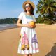 thumbnail image 4 of Fotbe Watercolor Gnome Garden Vestido Largo de Moda para Mujer, Vestido Tipo Camiseta con Manga Corta y Estilo Casual a Rayas y Bloques de Color, 4 of 6