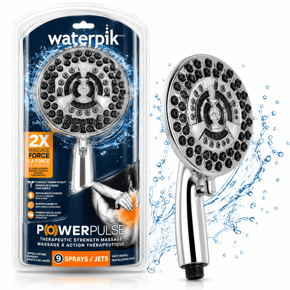 Waterpik PowerPulse Therapeutic Strength Massage Shower Head, 9 Modes Handheld Showerhead