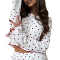 thumbnail image 2 of Conjunto de Pijamas Bonitos para Mujer, 2 Piezas, Larga, Y2K, Otoño e Invierno Corazón Rojo M, 2 of 10