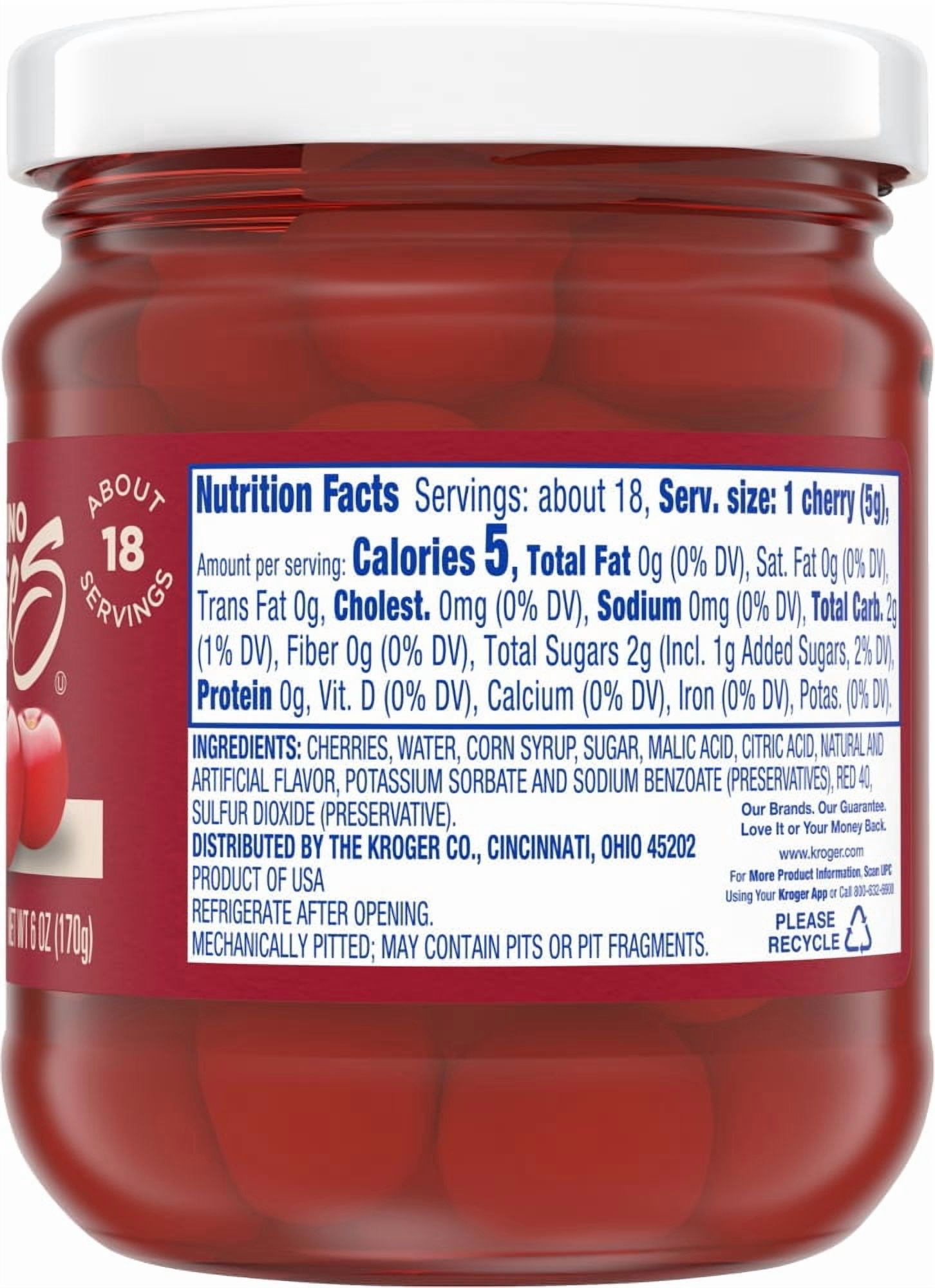 Kroger Maraschino Cherries 6 oz - 5 Pack