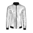 thumbnail image 5 of Unique Bargains Men's Long Sleeves Sequin Varsity Zipper Bomber Jacket XL Silver, 5 of 6
