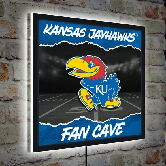 Kansas Jayhawks 23" LED Fan Cave Square-Shaped Lighted Wall Sign