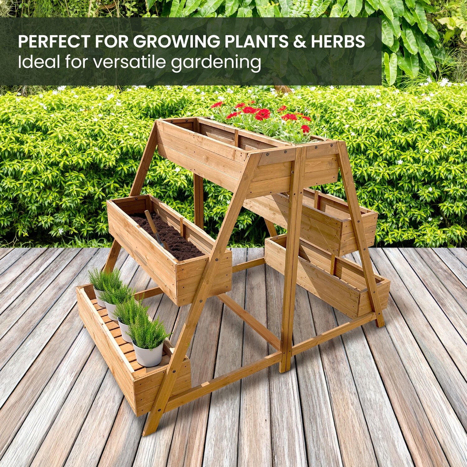 Hanover Wood Planter With Non-Woven Lining for Plants and Herbs