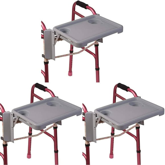DMI Walker Tray, Rollator Tray, Mobility and Walker Accessory Tray Table Fits Most Standard Walkers, Folding with Two Cup Holders and Tool Free Assembly, 16 x 11.8 (Pack of 3)