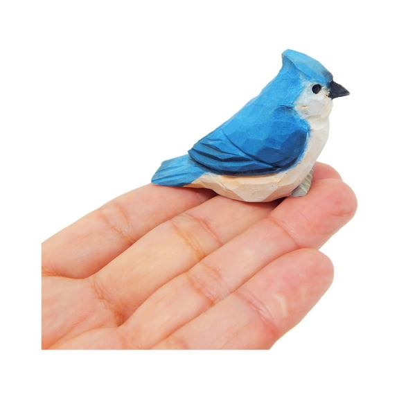 Tufted Titmouse Bird Wood Figurine Statue Blue Jay Sculpture Ornament Decor Miniature Art Carve Small Animal