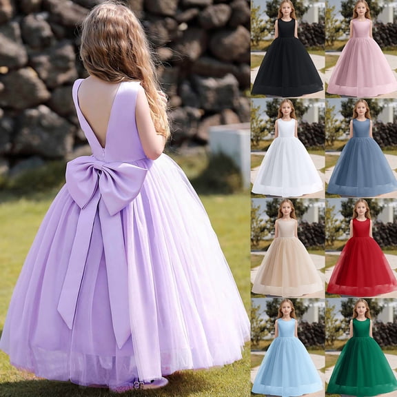 CAIXIA Flower Girl DressElegant Flower Girl Satin Pageant Dress For Wedding Kids Pearl Prom Gown With Decorative Bow,RD1,9-10 year