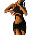 thumbnail image 3 of SAYOO Women's Bodycon Mini Dress, Solid Color Irregular Hollow-Out Sleeveless Off Shoulder Drawstring Pleated Dress, 3 of 9
