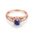 thumbnail image 2 of Gem Stone King 18K Rose Gold Plated Silver Blue Created Sapphire Engagement Ring for Women (1.54 Cttw, Round 5MM, Gemstone September Birthstone, Size 7), 2 of 4