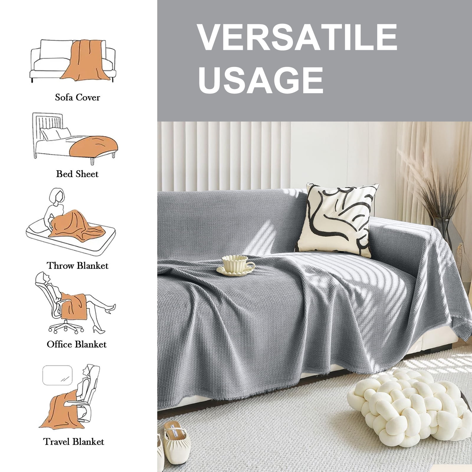SANMADROLA Sofa Cover Washable Couch Covers for 3 Cushion Couch Sofa Super Soft Sofa Slipcover Non Slip Sofa Cover, Chenille Sofa Covers for Dogs, Furniture Protector, 71"x150", Dark Gray