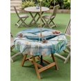 thumbnail image 5 of Outdoor Tablecloth with Umbrella Hole, Coastal Whale Spillproof Waterproof Outdoor Table Cover, Farmhouse Nautical Marine Life Starfish Patio Tablecloths for Party/Garden/Picnic, Round 54 inch, 5 of 9