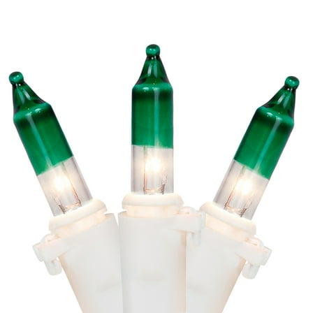 Mini Christmas Light Set - Clear with Green Tips - 20.25' White Wire - 100ct