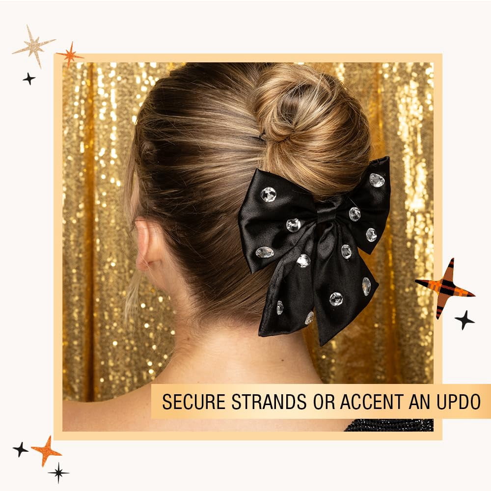 (5 pack) Scunci by Conair Hey Boo! Bow Barrette with Gem Stones, Black, 1-Count