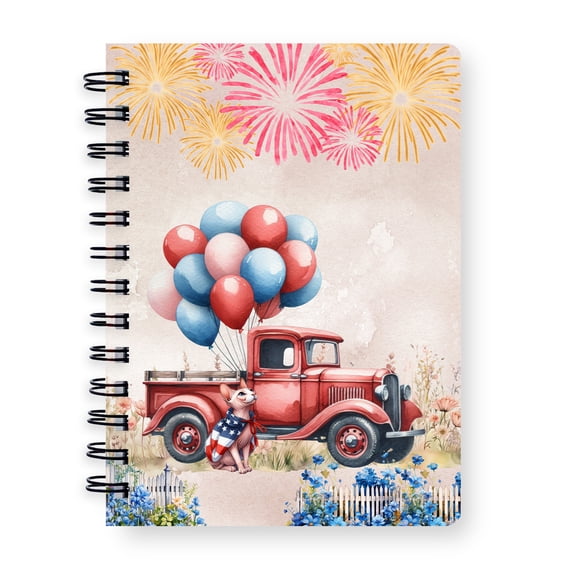 Vintage Patriotic Sphynx 4th of July Independence Memorial Day Spiral Bound Journal Cat Lover Kitten Owner Gifts Idea 5x7in Spiral Notebook - 01006