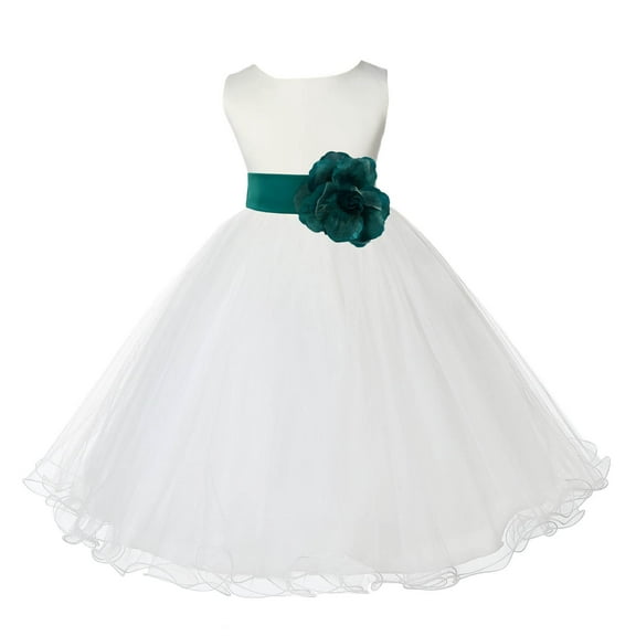 Ekidsbridal Satin Ivory Jade Tulle Rattail Edge Flower Girl Dresses for Communion Baptism Christening Gown Wedding Pageant 829S S