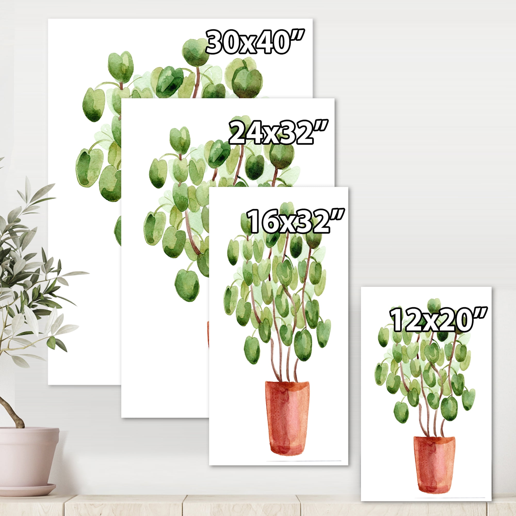 Abstract Chinese Money Plant In Pot 8 in x 12 in Painting Canvas Art Print, by Designart