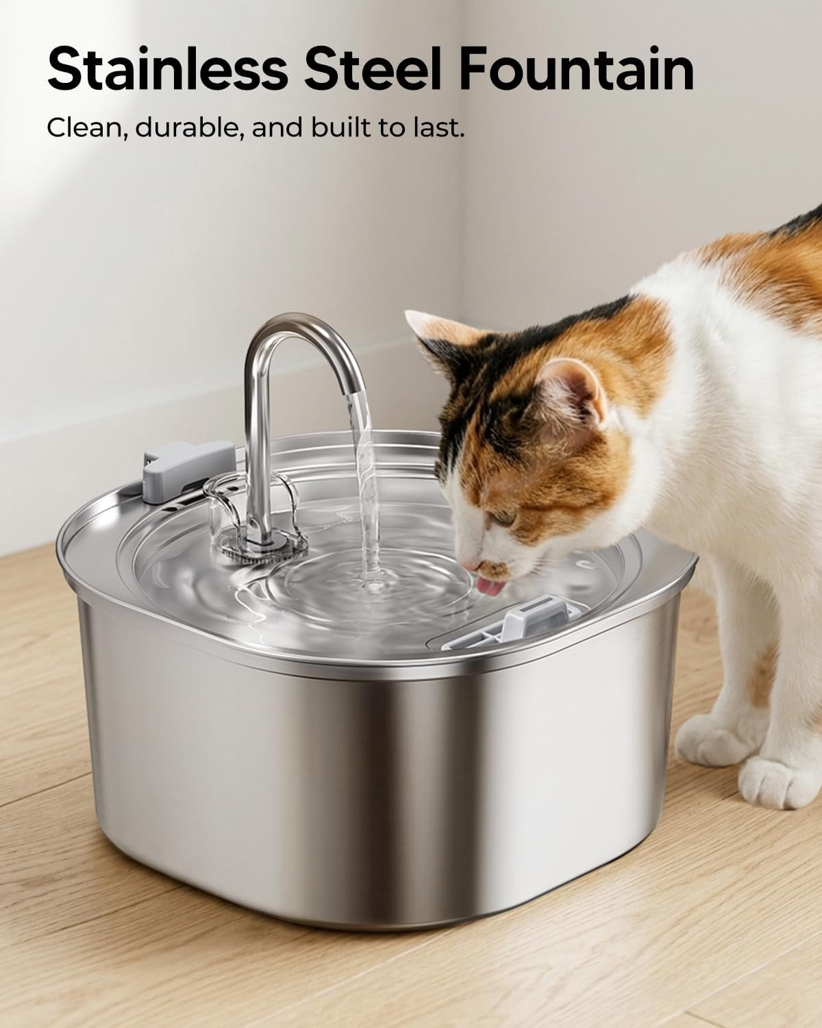 Cat Water Fountain, 3.2L/108oz Stainless Steel Pet Water Fountain for Cats Indoor, Dog Drinking Dispenser Metal Kitty Spout with 3 Filters+ 3 Sponges