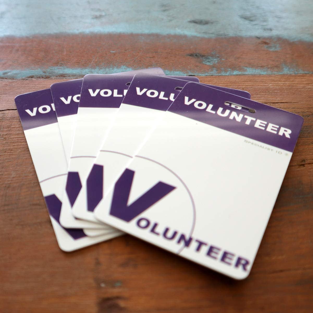 Bulk 25 Pack - Volunteer Lanyards with Badges - Identification for Volunteers - Heavy Duty Plastic Name Tags with Breakaway Lanyard for Church, Events, School & More! by Specialist ID (Purple)