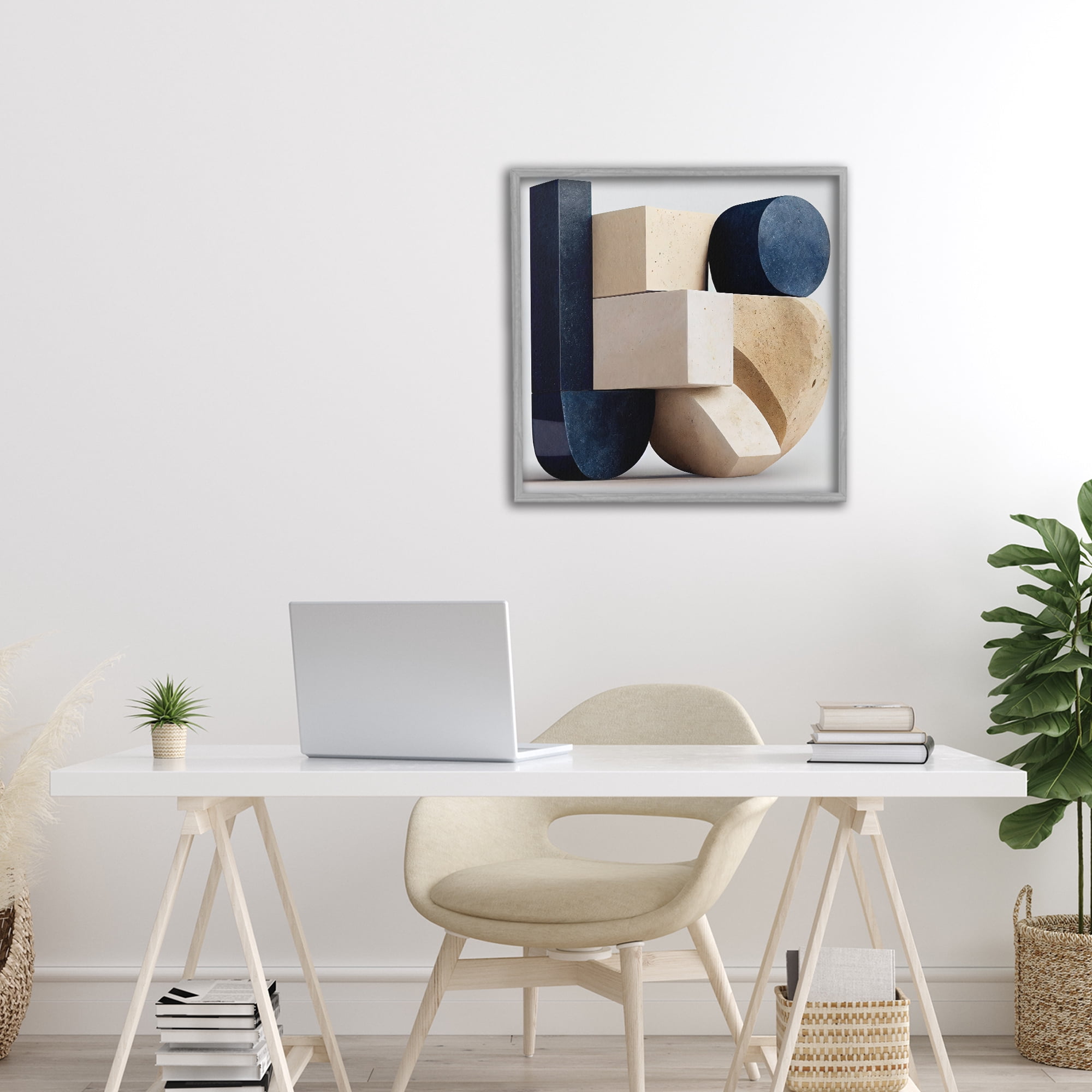 Shapes Of Things Geometric Contour Gray Framed Giclee Art, design by Sasha