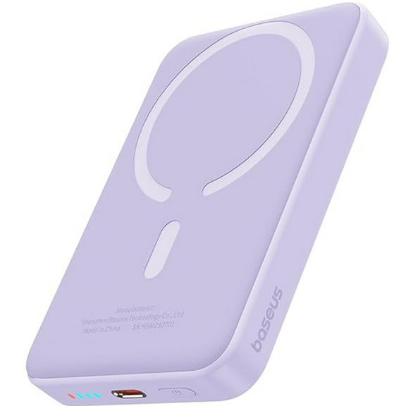 Baseus Magnetic Wireless Portable Charger, 5000mAh MagSafe Power Bank for iPhone 16/15/14, Fast Charging Battery Pack, Purple