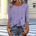 thumbnail image 7 of Viluyesy 3/4 Sleeves T-Shirt Women Round Neck Shirt Tops Relaxed Button Loose Blouse Purple Size XL, 7 of 7
