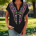 thumbnail image 4 of Ayolanni Printed Shirts for Women Short Sleeve Casual V-Neck Office Blouse Button Down Fitted Rolled Tunic Shirts Summer Tops for Women 2026 Black L, 4 of 5
