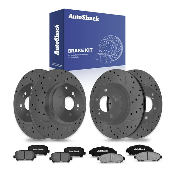 AutoShack Front & Rear Drilled & Slotted Brake Rotors Ceramic Brake Pads | Replacement For 2009-2015 Honda Pilot 2007-2013 Acura MDX 2010-2013 ZDX | Black Matte Finish | 12-PC Brake Kit | BlackShield