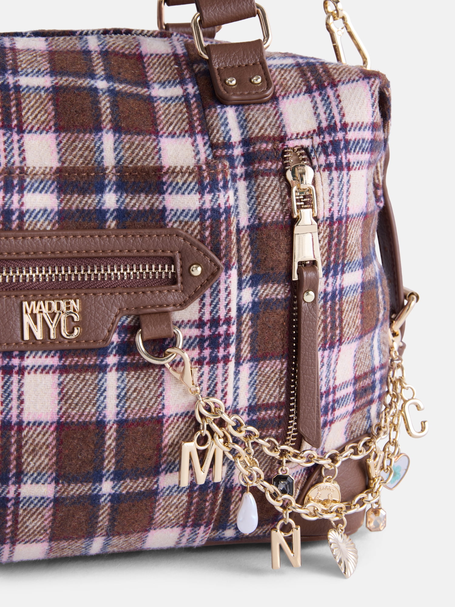 Madden NYC Womens Medium Satchel Handbag, Flannel Plaid