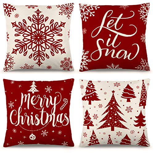 ZJHAI Christmas Pillow Covers 18×18 Inch Set of 4 Farmhouse Pillow Covers Holiday Rustic Linen Pillow Case for Sofa Couch Christmas Decorations Throw Pillow Covers