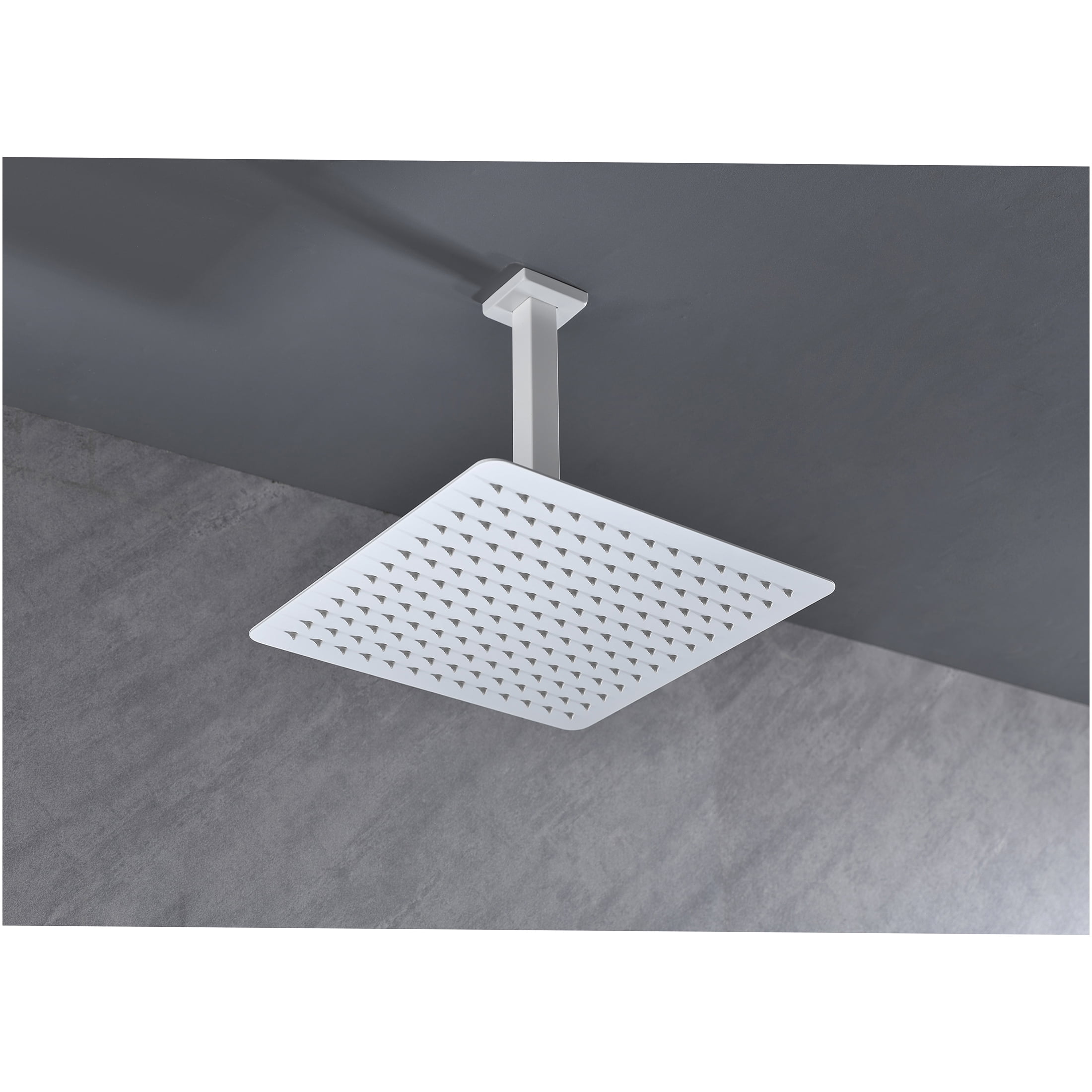 JERFIT Ultra-Thin 12 Inch Rain Shower Head High Pressure, 304 Stainless Steel Square Showerhead with Self-Cleaning Nozzles, Tool-Free Installation, Full Body Coverage, White